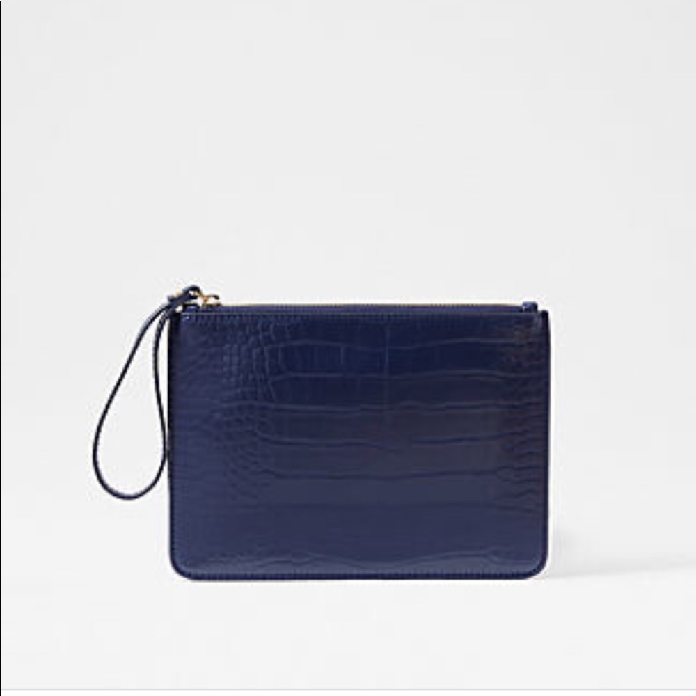Ann Taylor Crocodile Print Zip Pouch in Navy